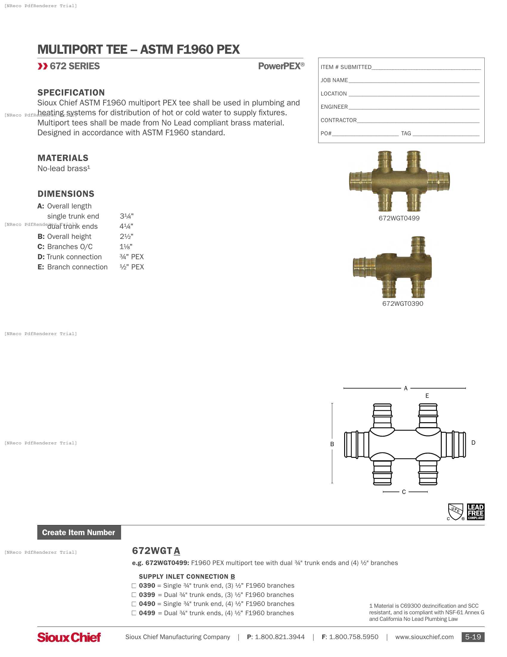 672 SERIES - POWERPEX F1960 MULTI-PORT TEE - SPEC SHEET.PDF Specification Document